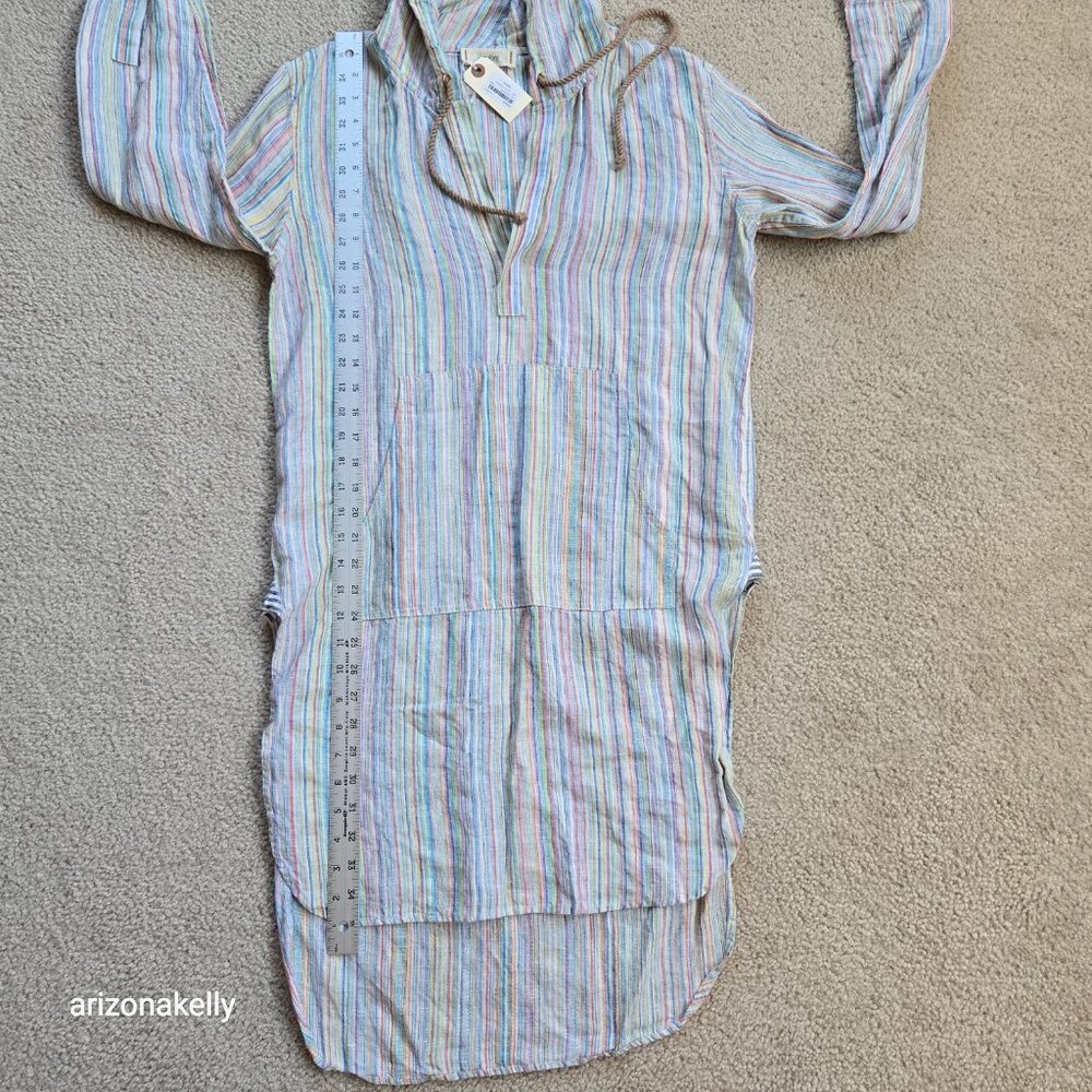 The Salting Linen Hoodie Coverup Tunic Size 000 Colorful Stripe Unisex - Picture 8 of 13